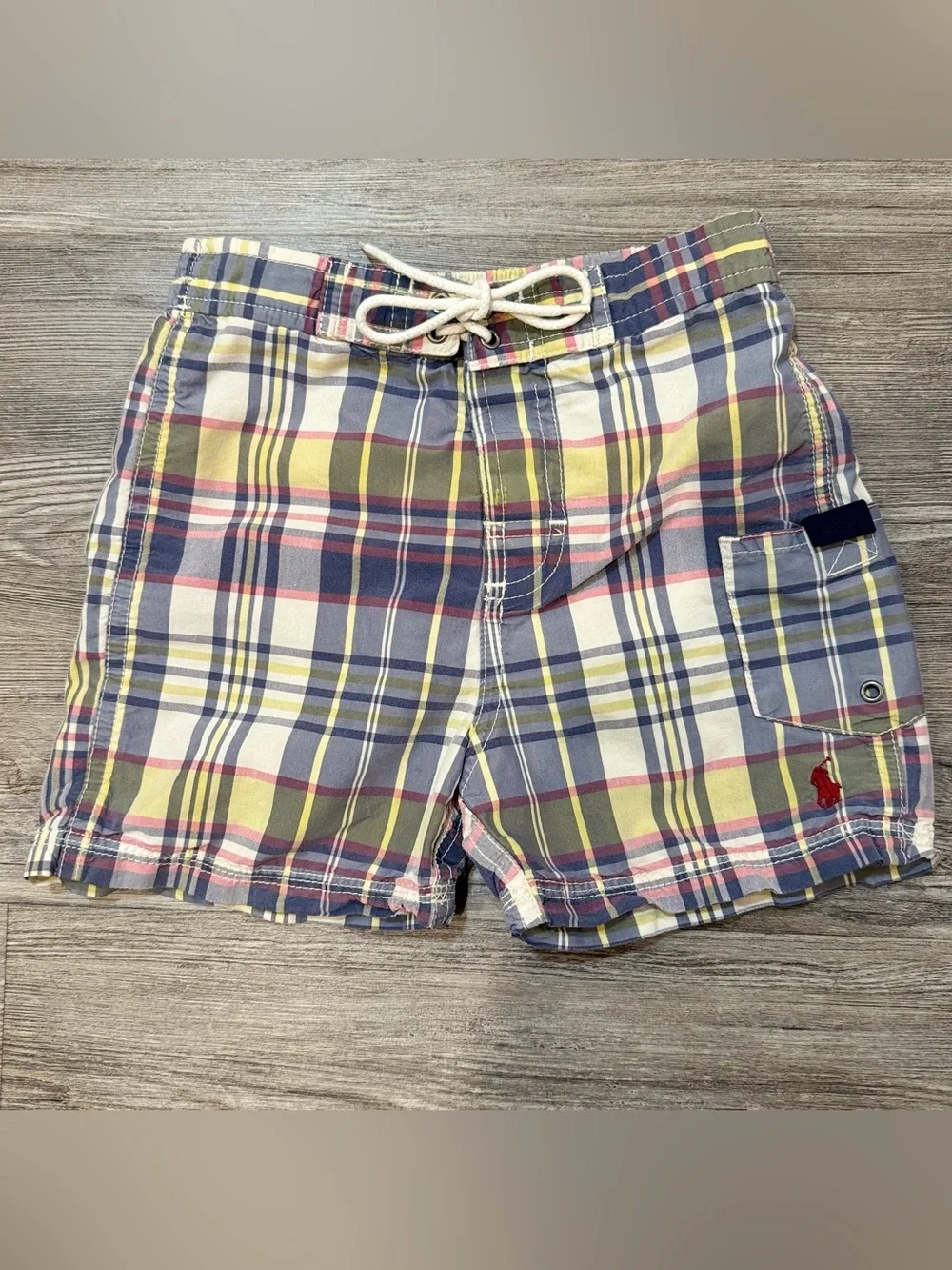 Polo Ralph Lauren Boys Plaid Swim Trunks Mesh Lined Drawstring Size 2T EUC